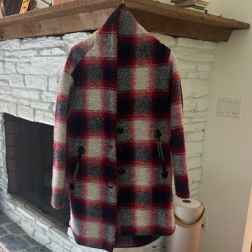 Isabel Marant Red Black Gray Plaid Wool Utility Jacket